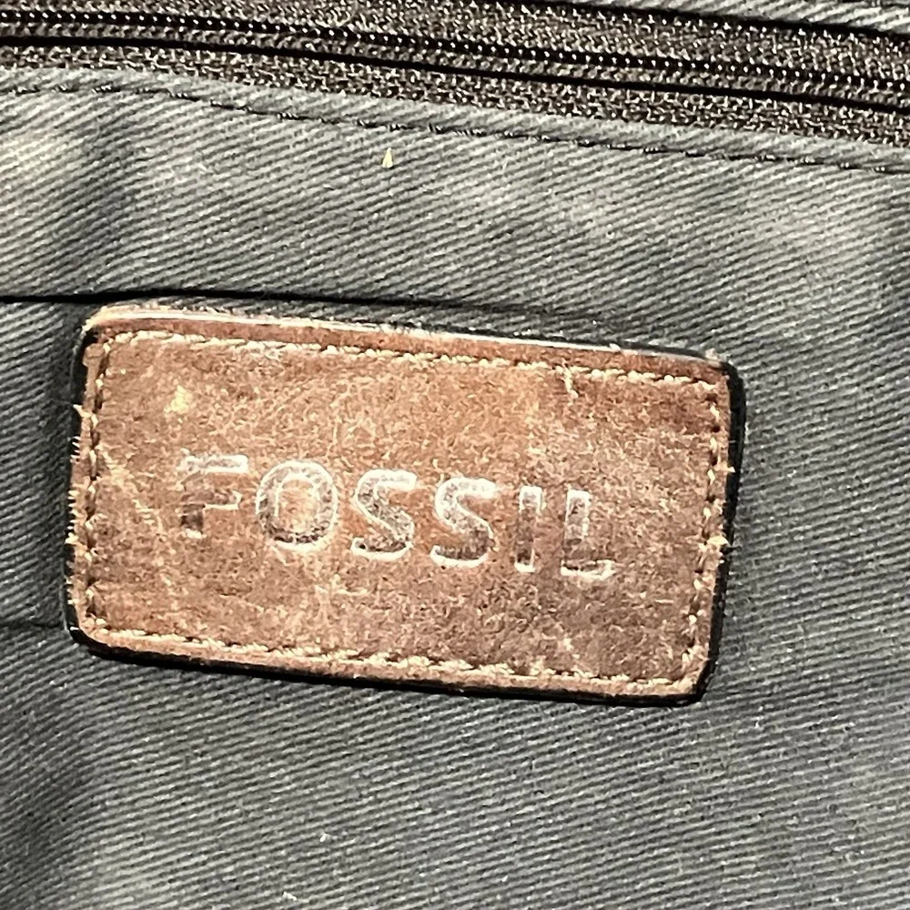 Fossil Vintage Leather Tapestry Satchel Handbag Boho Floral Key Charm Brown